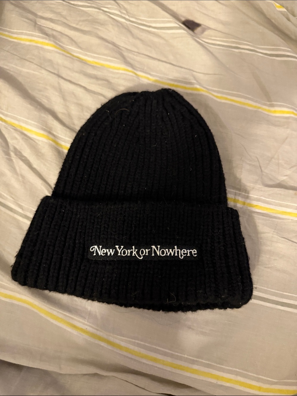 New York or Nowhere NYON Beanie Black Wool Blend Ribbed MOTTO CHUNKY Beanie